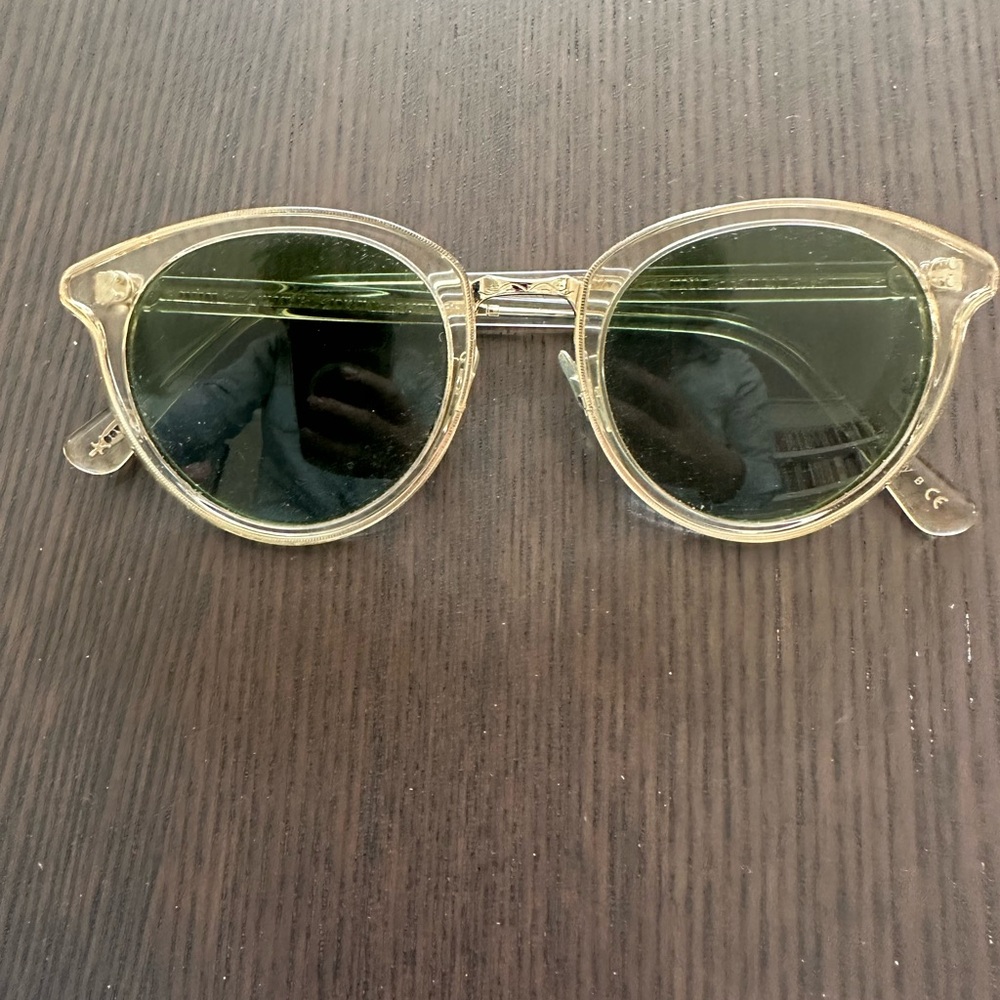 Oliver Peoples Gold and Green Spelman Sunglasses